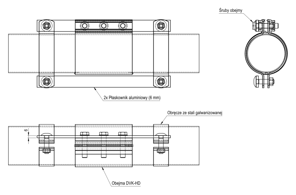 Schemat budowy obejmy DVK-HD TR (traction relief)